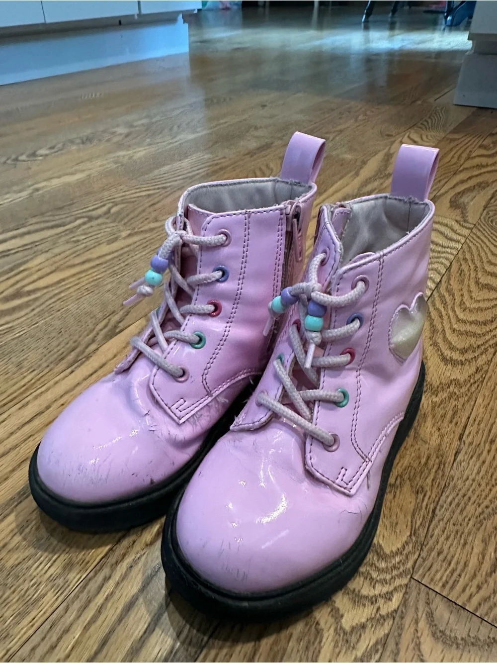 Kids Pink Heart Accent Lace-Up Boots with Side Zip